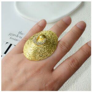 Surrealist Schiaparelli Style Pierced Nipple Motif Gold Tone Statement Ring